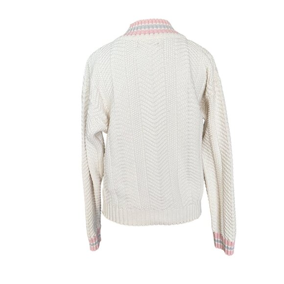 Eddie Bauer Vintage Womens V-Neck Knit Sweater With Pink & Gray Stripes 100% Cot - Picture 4 of 5
